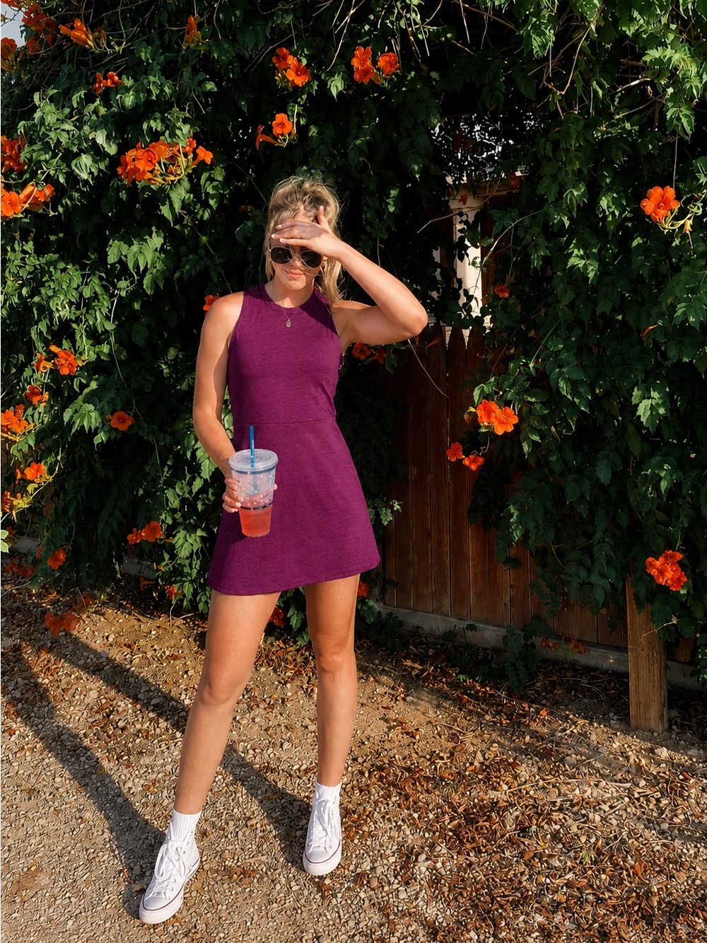 Beyond Yoga Refocous Active Plum Racerback Mini Dress Large